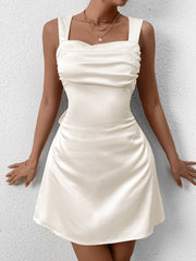 Sexy Square-Necked Solid Sleeveless Backless Ruched Mini Dress