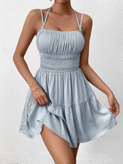 Sexy Solid Halter Neck Slip Mini Dress