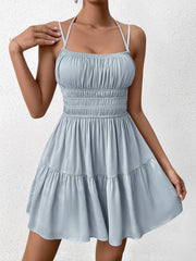 Sexy Solid Halter Neck Slip Mini Dress