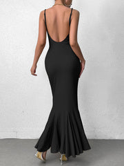 Solid Sleeveless Backless Fishtail Bodycon Maxi Dress