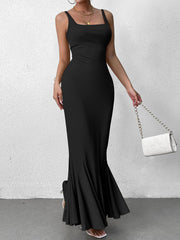 Solid Sleeveless Backless Fishtail Bodycon Maxi Dress
