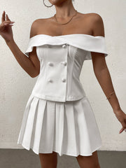 Vintage Breasted Solid Off-Shoulder Top