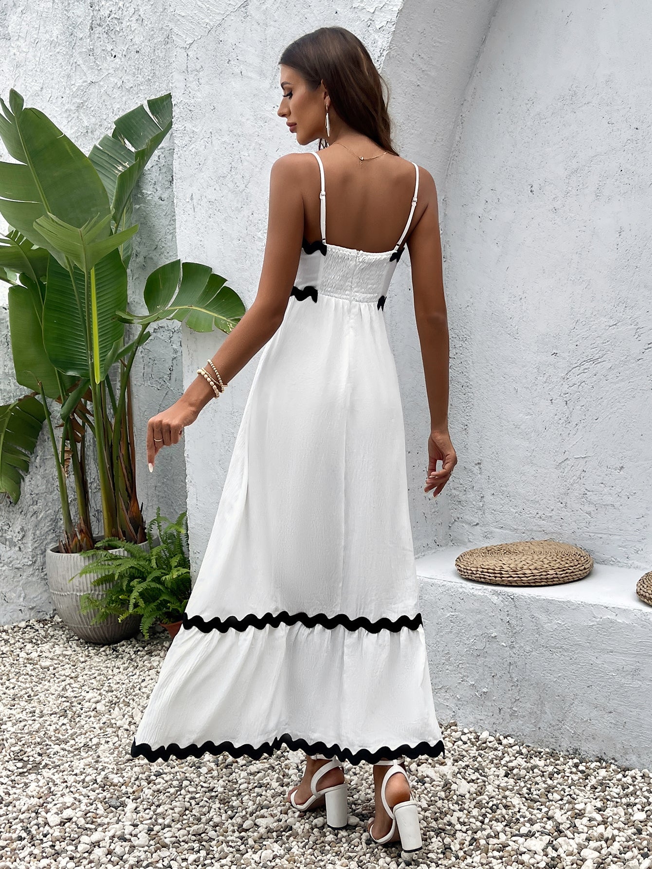 Lady Backless Cinched Ruched Sleeveless Slip Maxi Dress