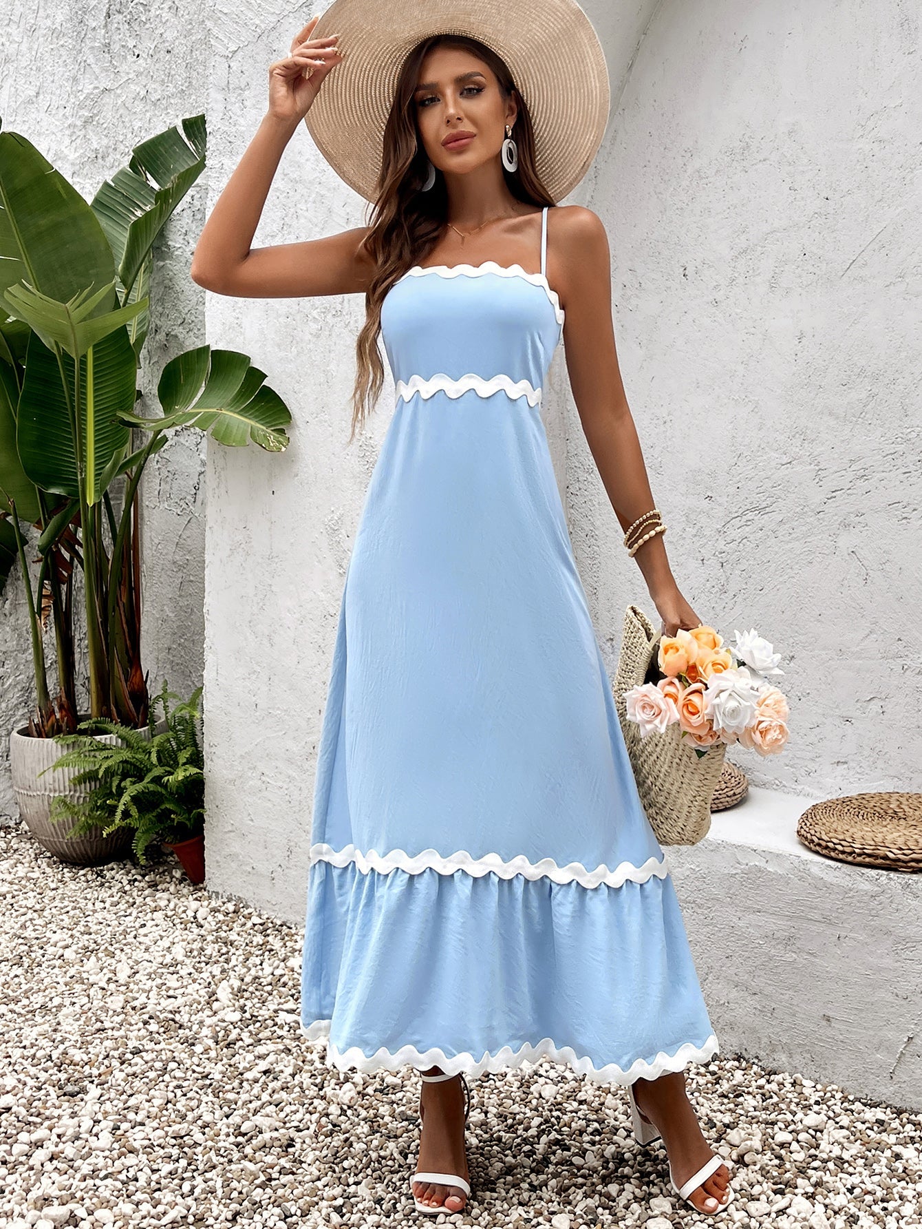 Lady Backless Cinched Ruched Sleeveless Slip Maxi Dress