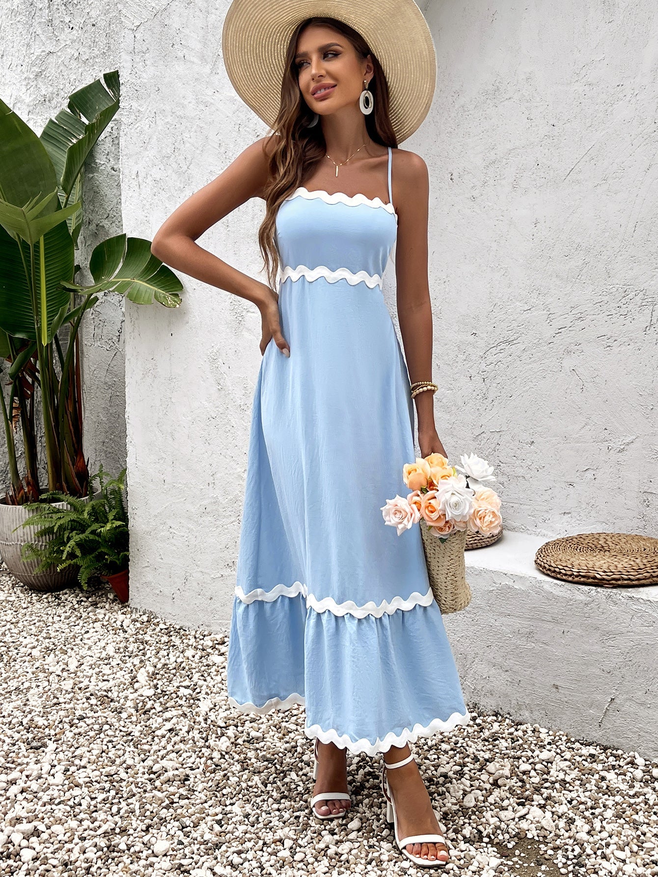 Lady Backless Cinched Ruched Sleeveless Slip Maxi Dress
