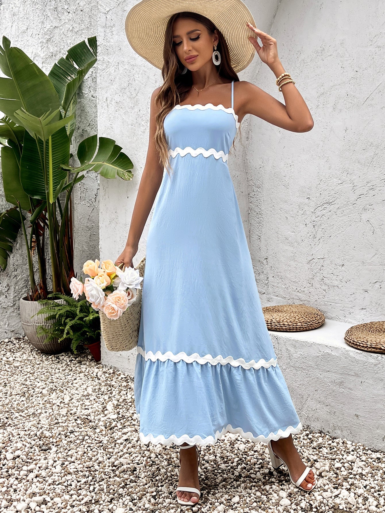 Lady Backless Cinched Ruched Sleeveless Slip Maxi Dress