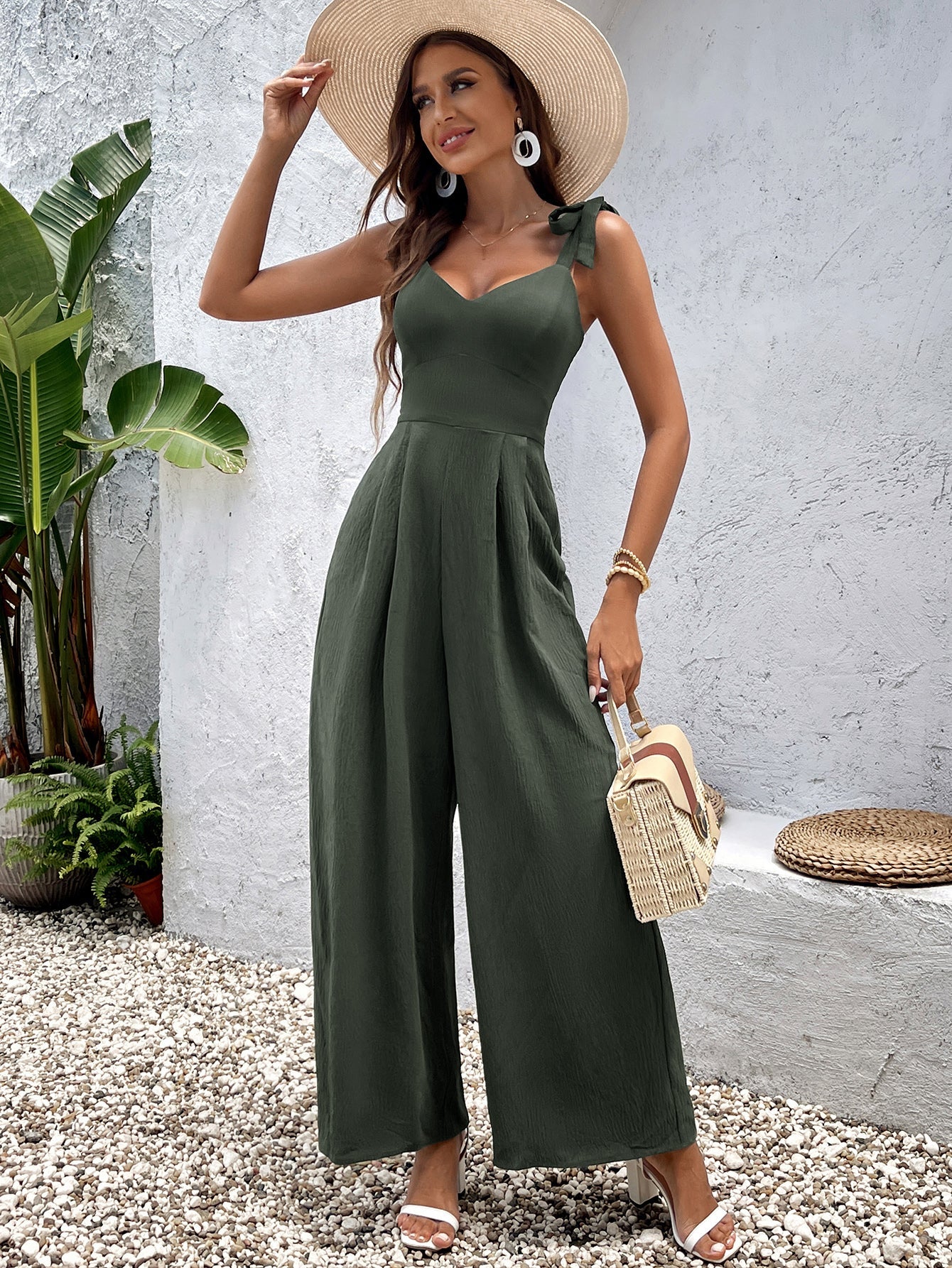 Solid Casual Waist-Cinching Camisole Jumpsuit