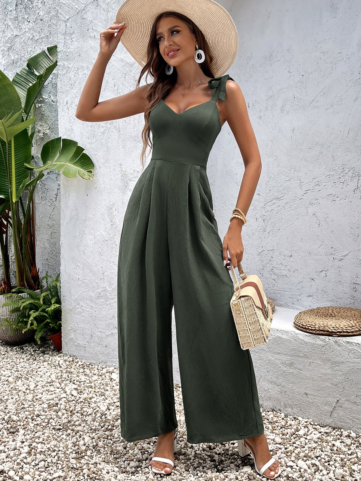 Solid Casual Waist-Cinching Camisole Jumpsuit