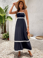 Lady Backless Cinched Ruched Sleeveless Slip Maxi Dress