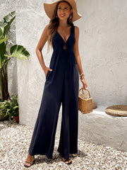 Sexy Solid Deep V-Neck Sleeveless Jumpsuit