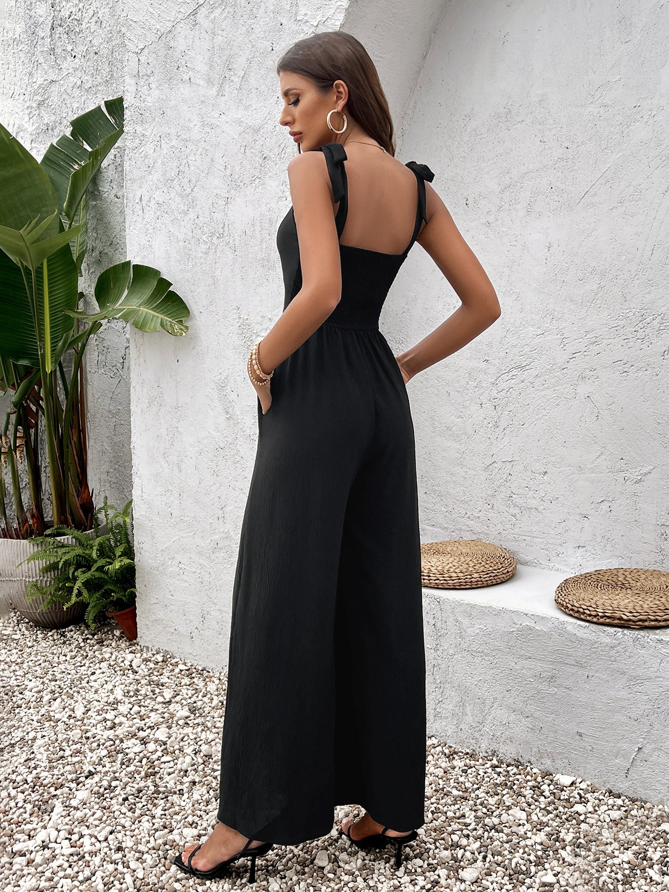 Solid Casual Waist-Cinching Camisole Jumpsuit