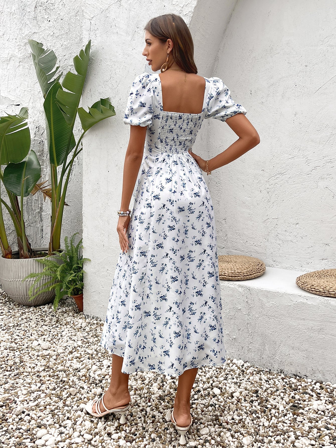 Classic White Square Neck Midi Dress