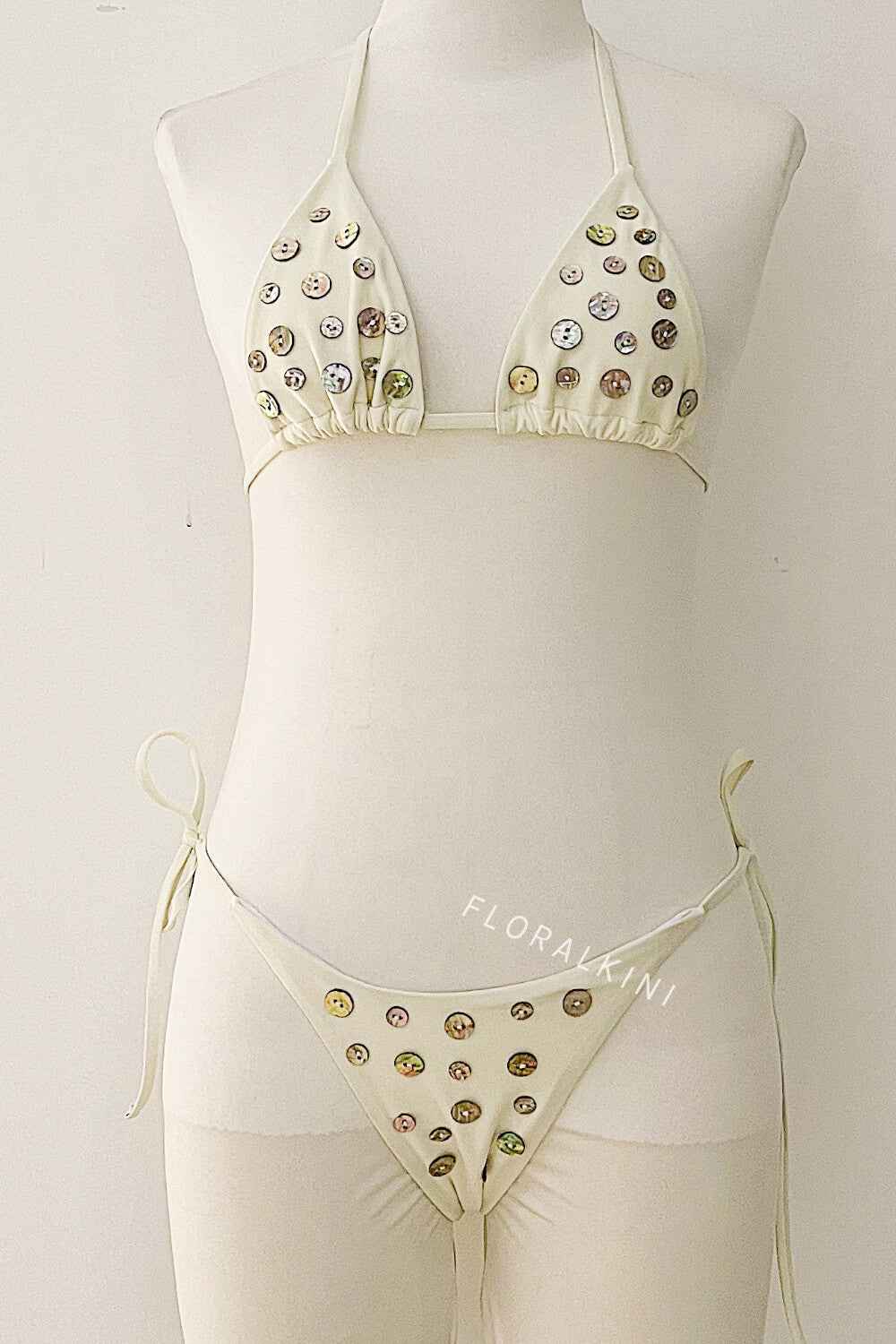 Button Triangle Halter Tie Side Bikini Set
