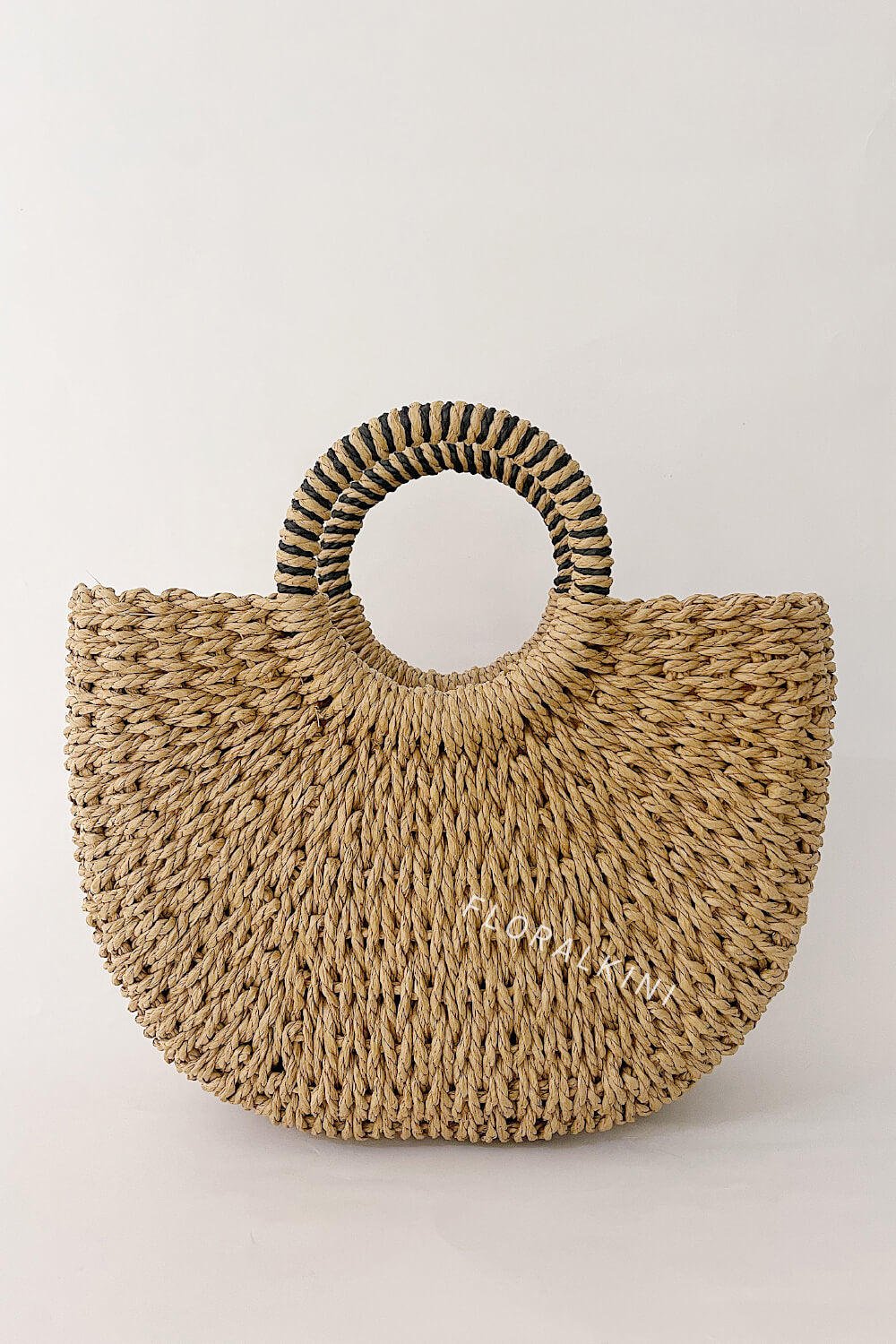 Shell-Embellished Woven Rattan Spherical Top Handle Beach Tote Bags