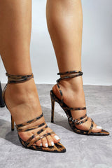 Leopard Strappy Pointed Toe Stiletto Heels