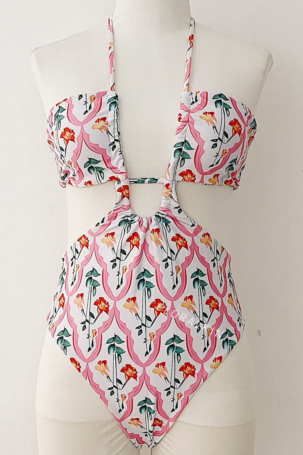 Mejorana Printed Cutouts Halter One Piece Swimsuit
