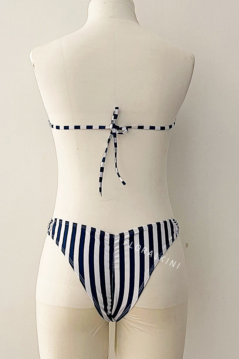 Striped Bandeau Bikini Set With O-Ring Detail