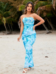 Wrap Chest Print Pleated Maxi Dress
