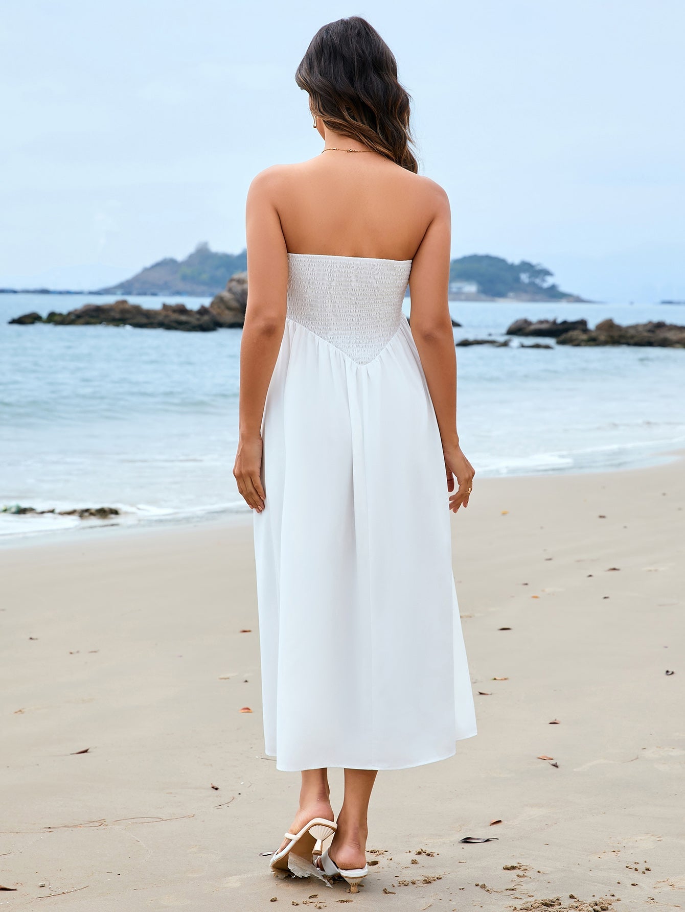 Straight-Neck Cinched Waist Maxi Dress