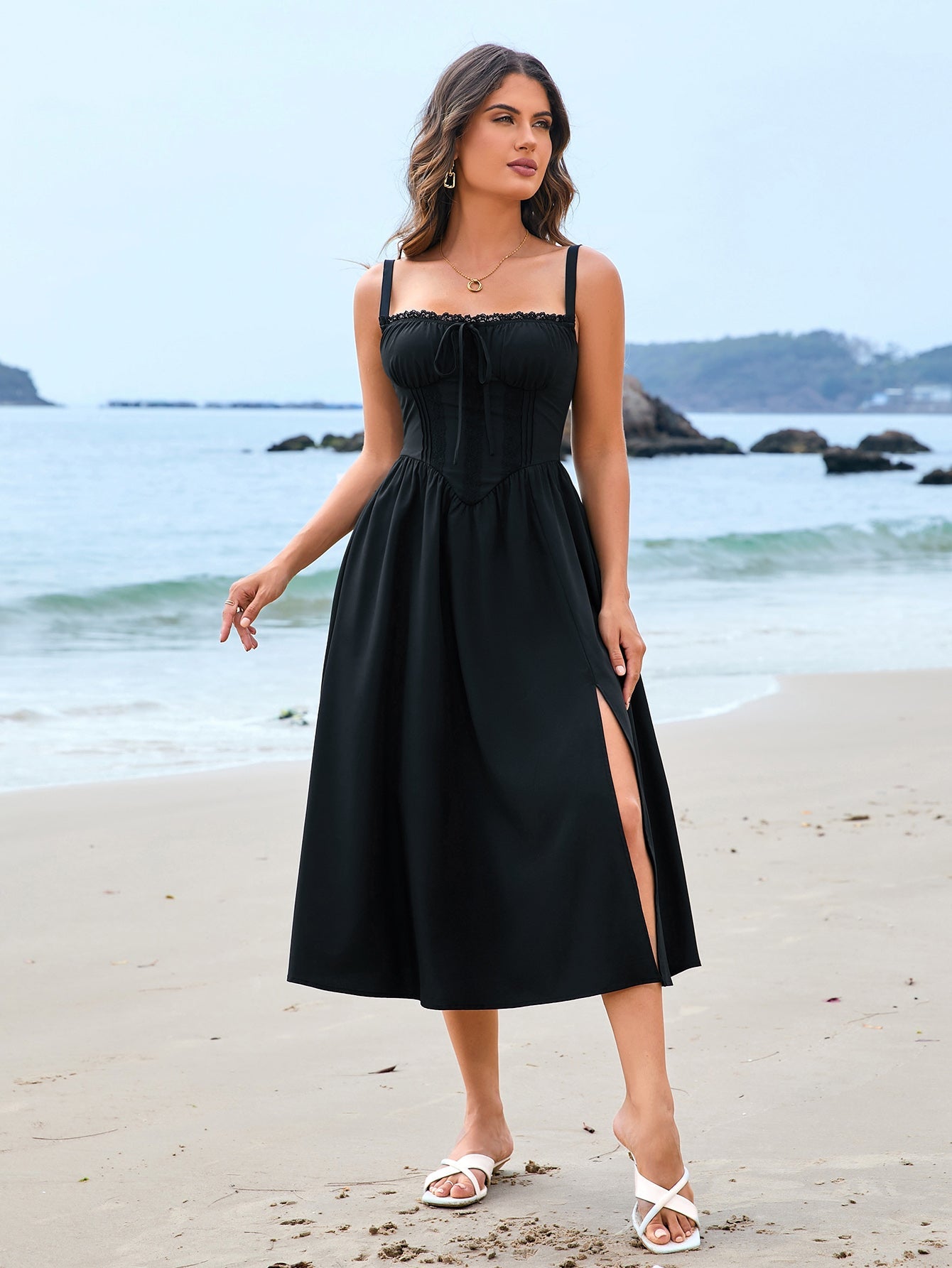 Cinched Waist Slip Midi Dress