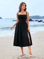 Cinched Waist Slip Midi Dress