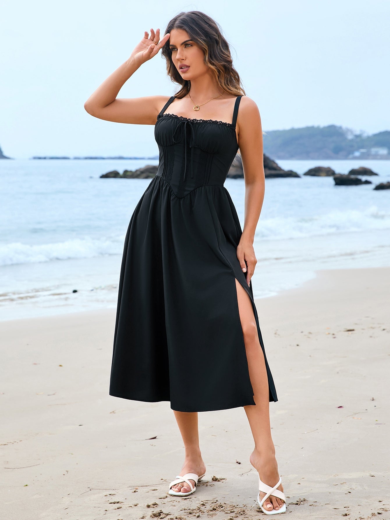 Cinched Waist Slip Midi Dress