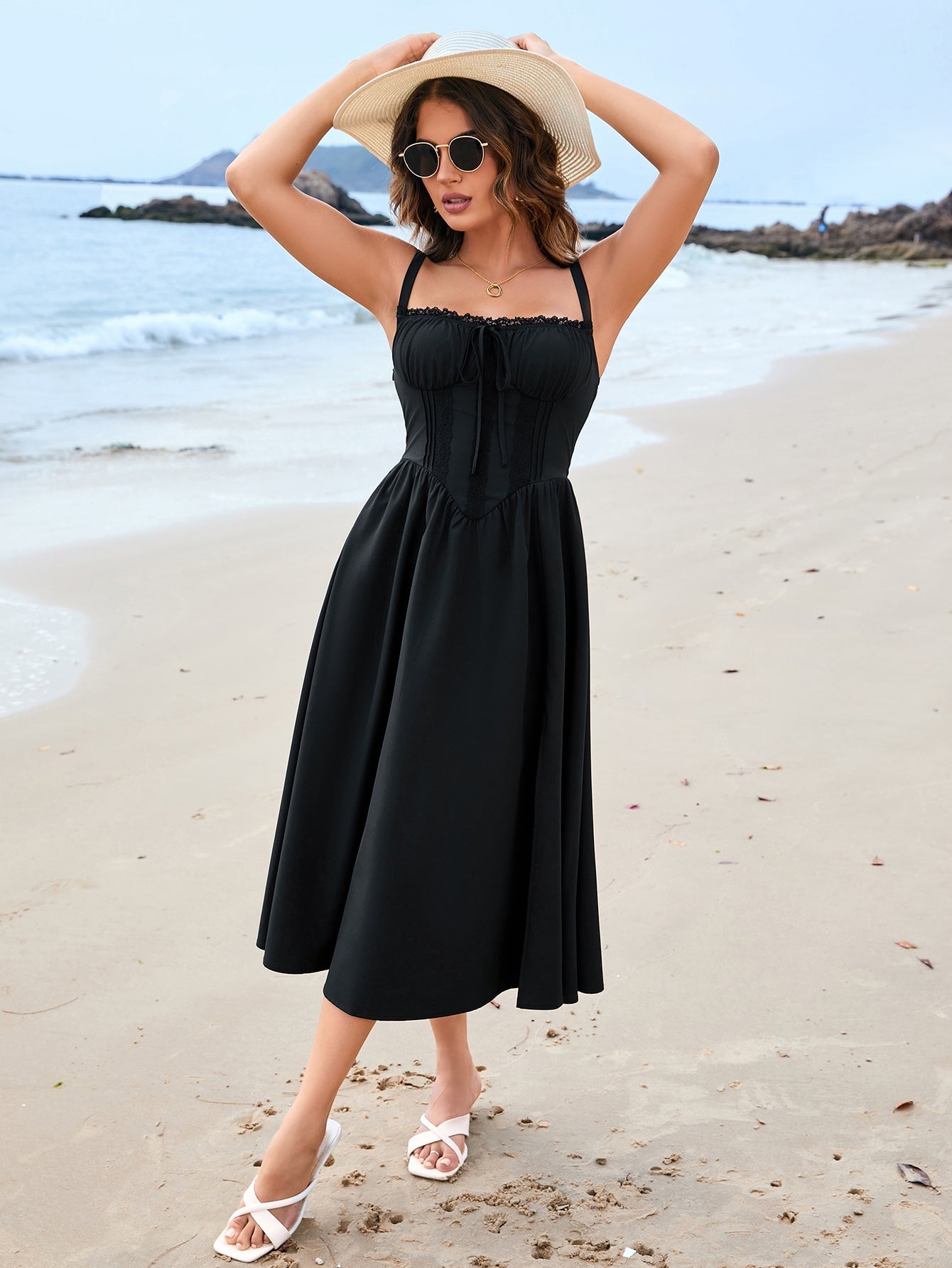 Cinched Waist Slip Midi Dress