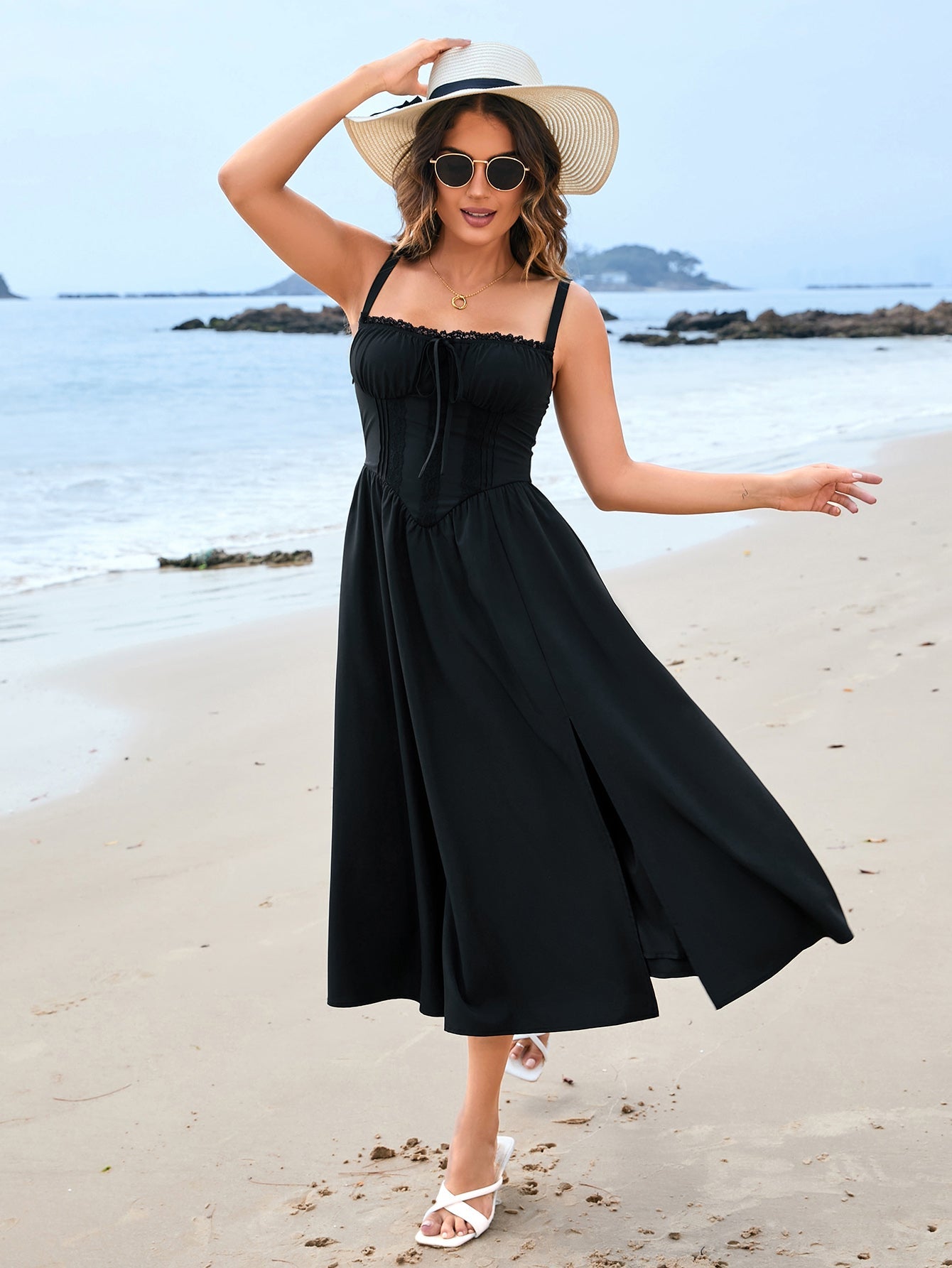 Cinched Waist Slip Midi Dress