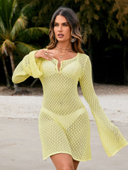 Sexy Solid Color Knitted Cut-Out Beach Dress