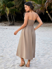 Straight-Neck Cinched Waist Maxi Dress
