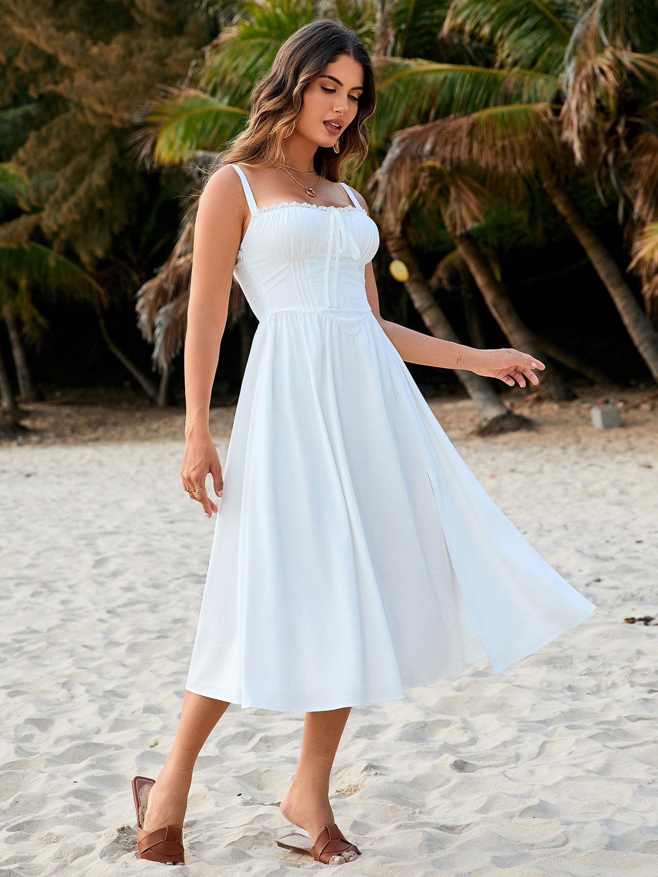 Cinched Waist Slip Midi Dress