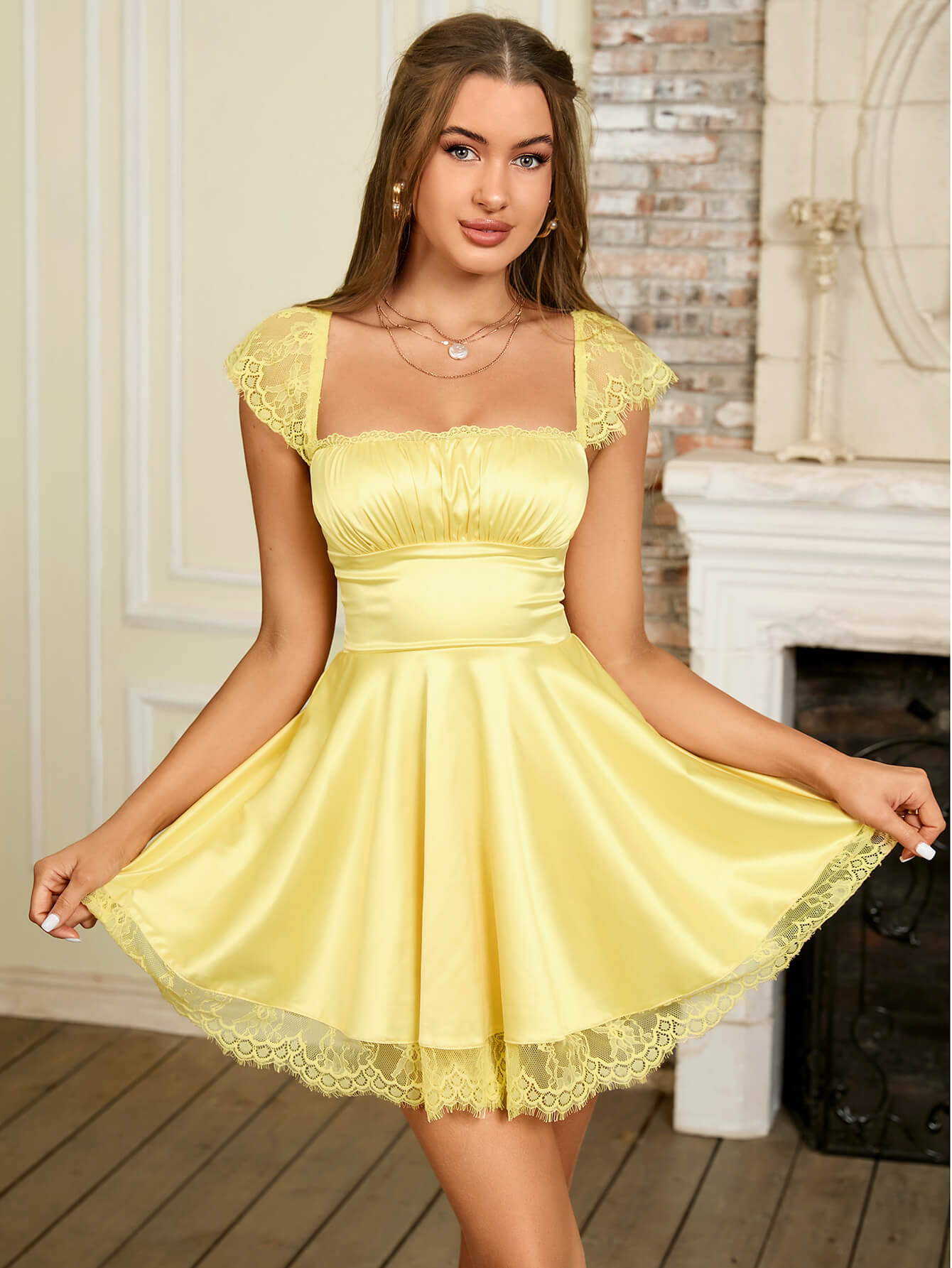 Lace Square Mini Dress