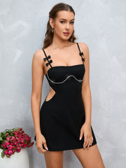 Cut Out Rhinestone A-line Dress