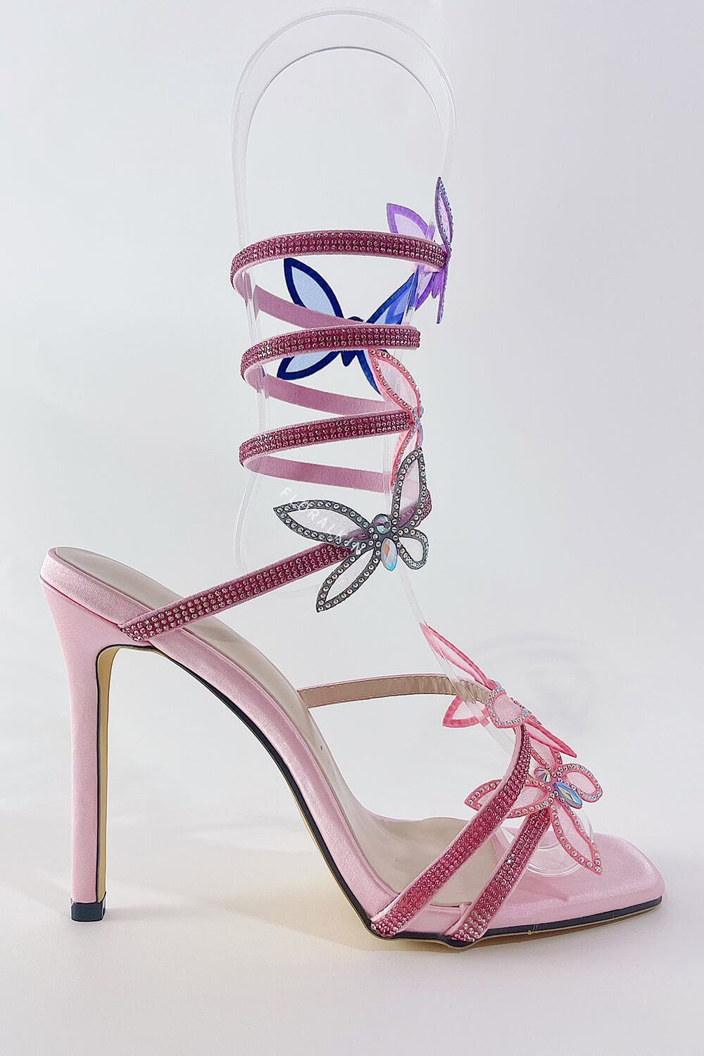 Crystal-Embellished Butterfly Around The Ankle Coil Stiletto Sandals - Multicolor
