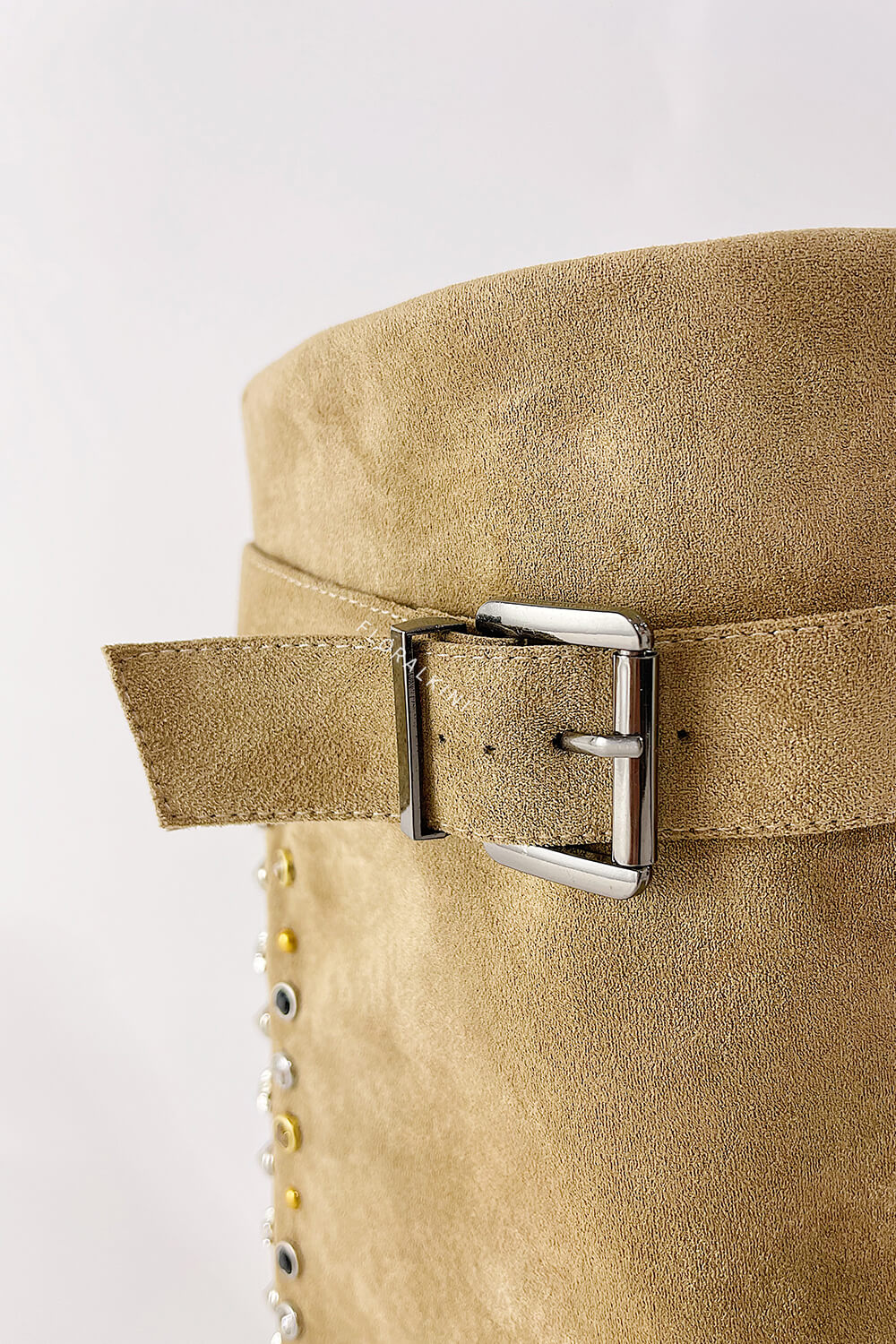 Faux Suede Studded And Crystal-Embellished Cowboy Fold Over Mid-Calf Boots