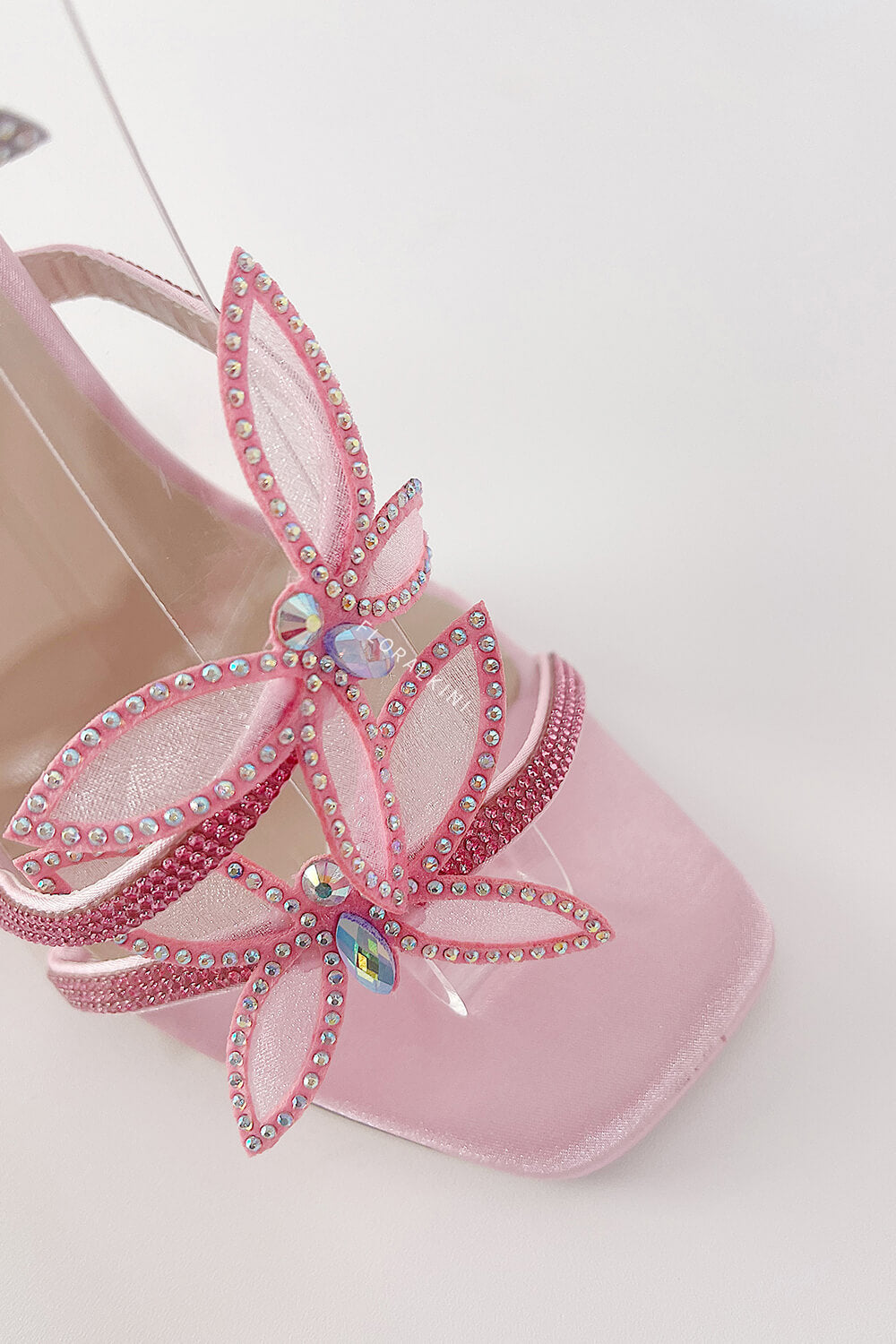 Crystal-Embellished Butterfly Around The Ankle Coil Stiletto Sandals - Multicolor