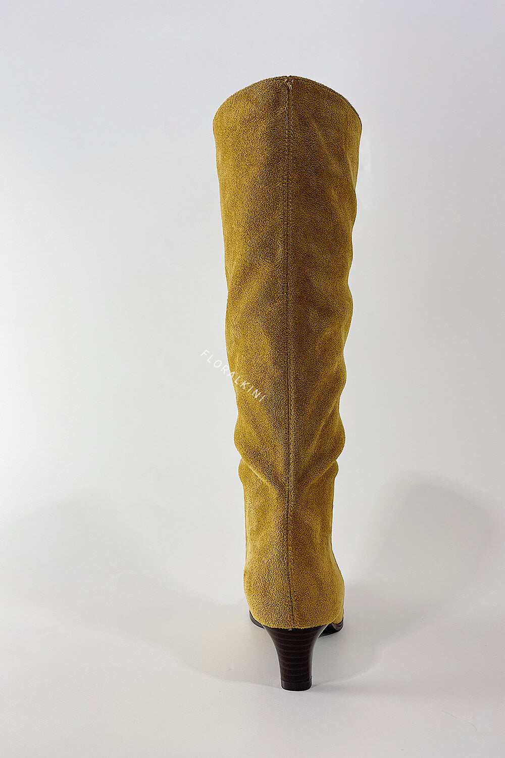 Brown Suede Knee High Kitten Heel Boots