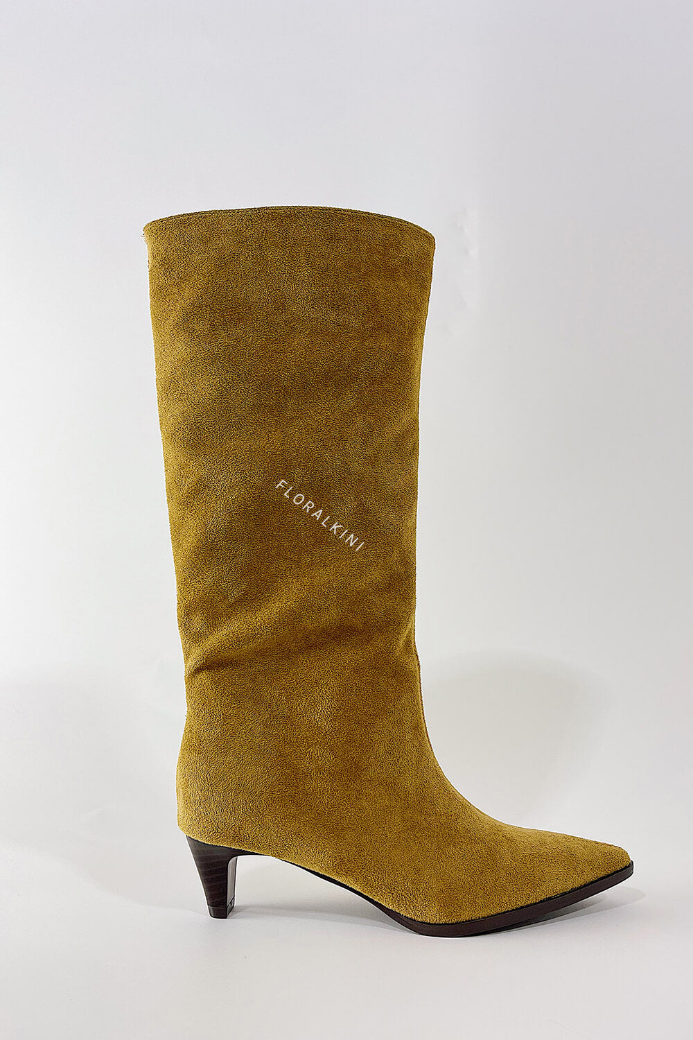Brown Suede Knee High Kitten Heel Boots