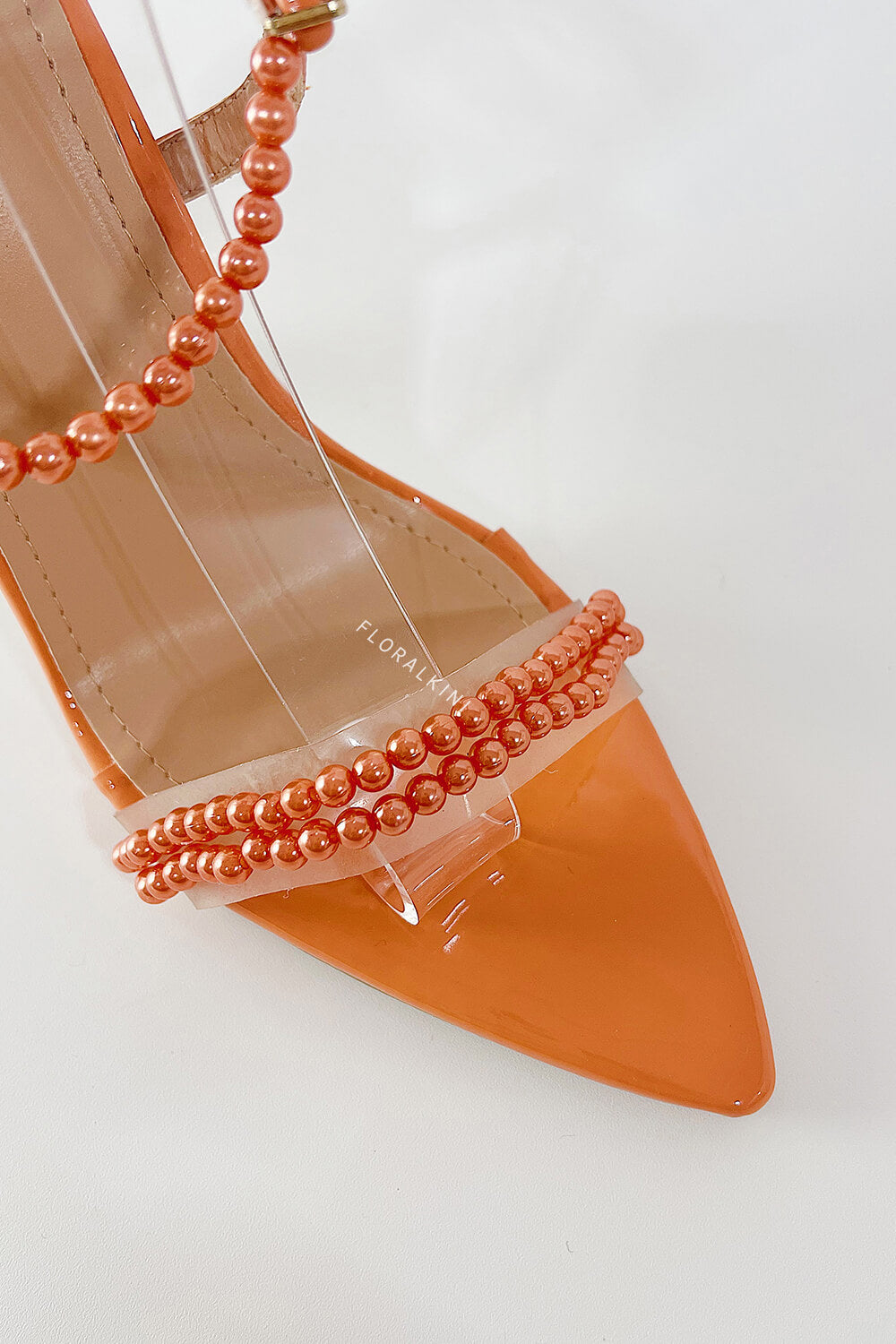 Pearl Strap Lace Up Pointed Toe High Stiletto Heels - Coral