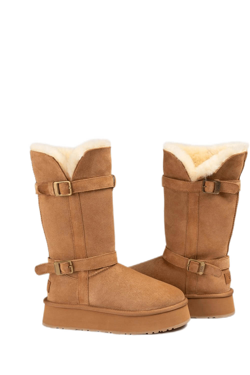 Faux Suede Buckle Belt Mid-Calf Flatform Boots