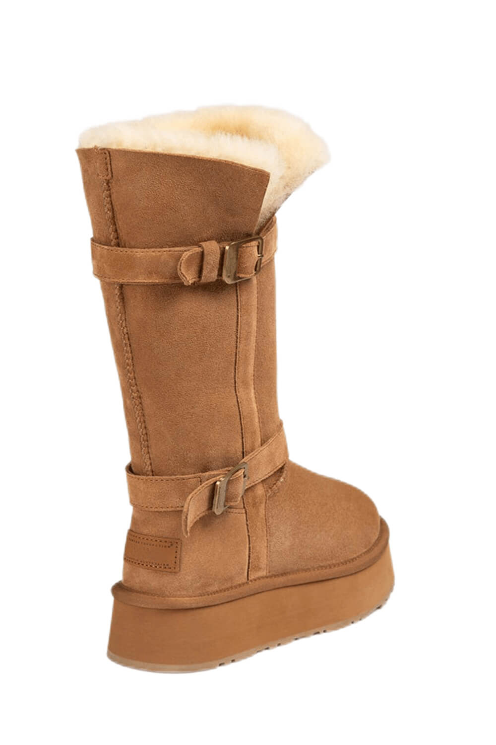 Faux Suede Buckle Belt Mid-Calf Flatform Boots