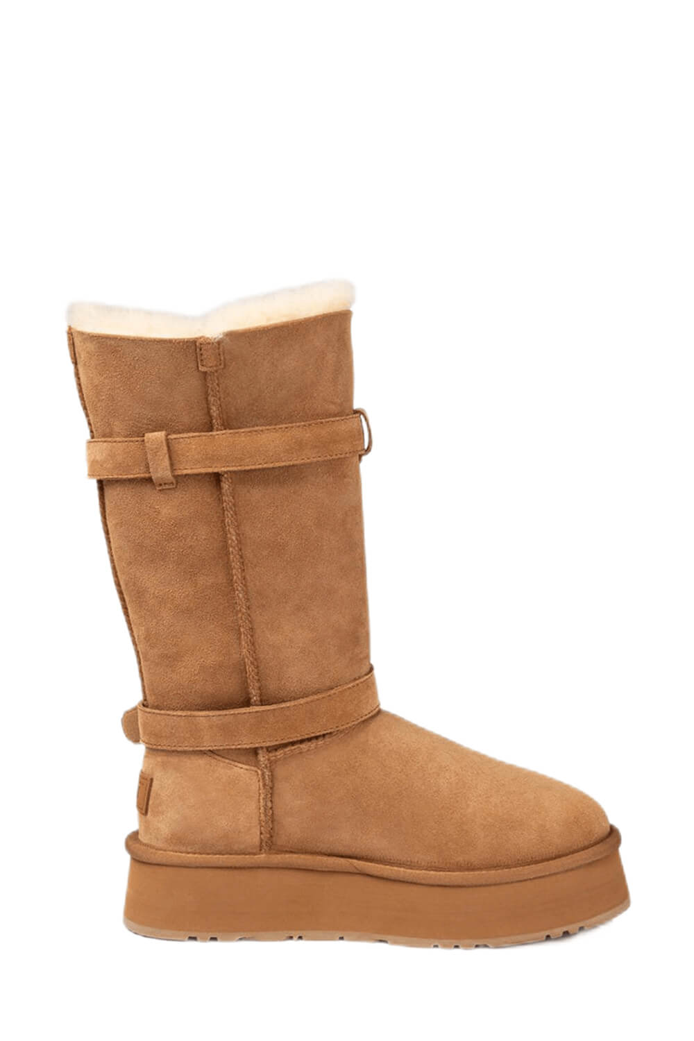 Faux Suede Buckle Belt Mid-Calf Flatform Boots