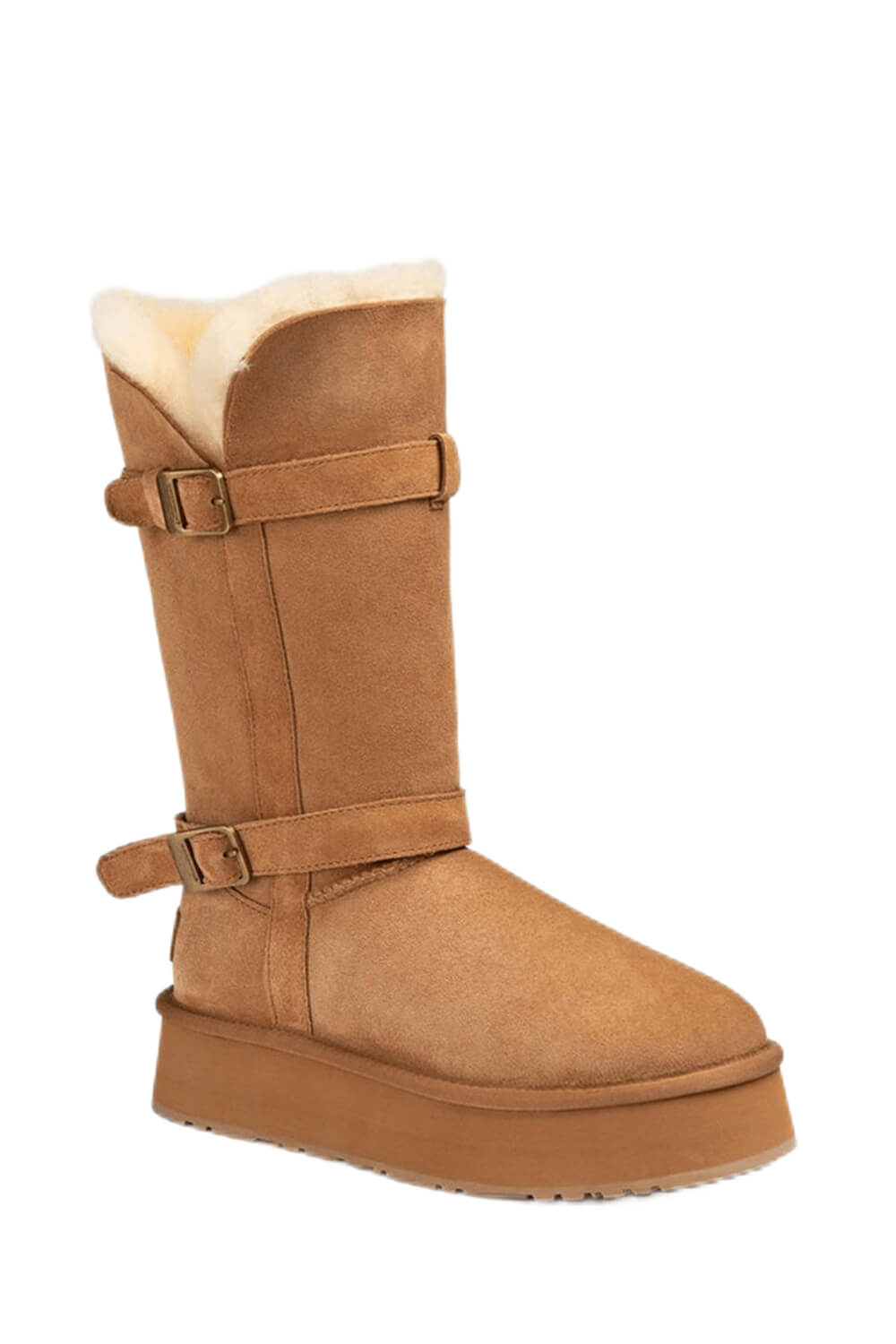 Faux Suede Buckle Belt Mid-Calf Flatform Boots