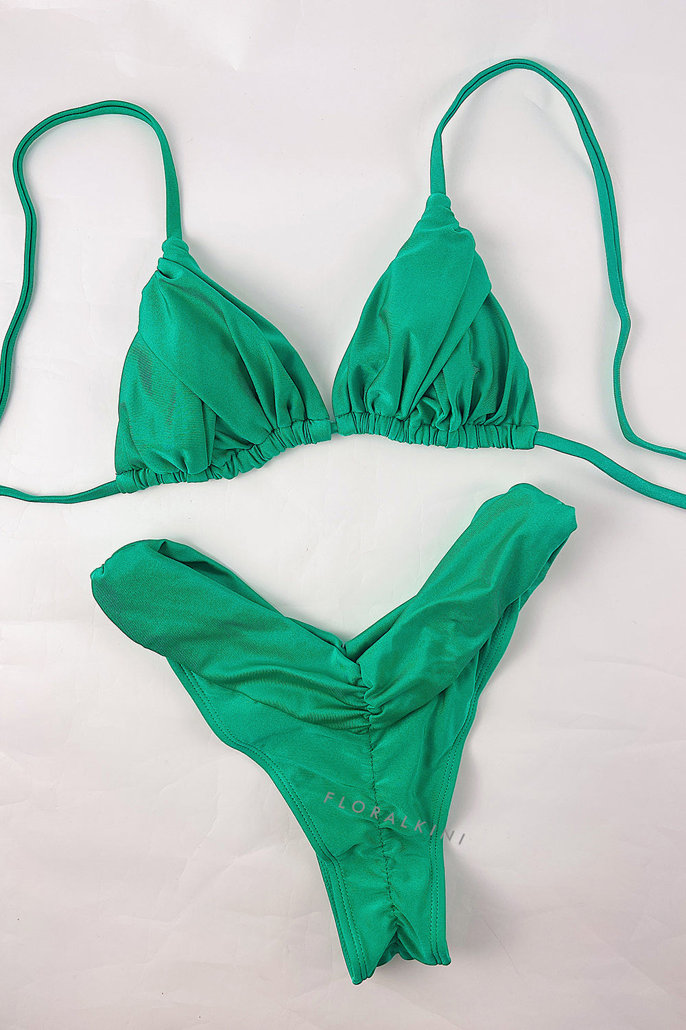 Ruched Triangle Tie Back High-Cut Leg Bikini Set