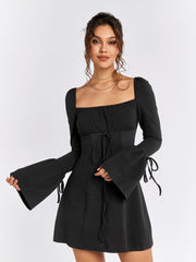 Bell-Sleeve Drawstring Dress