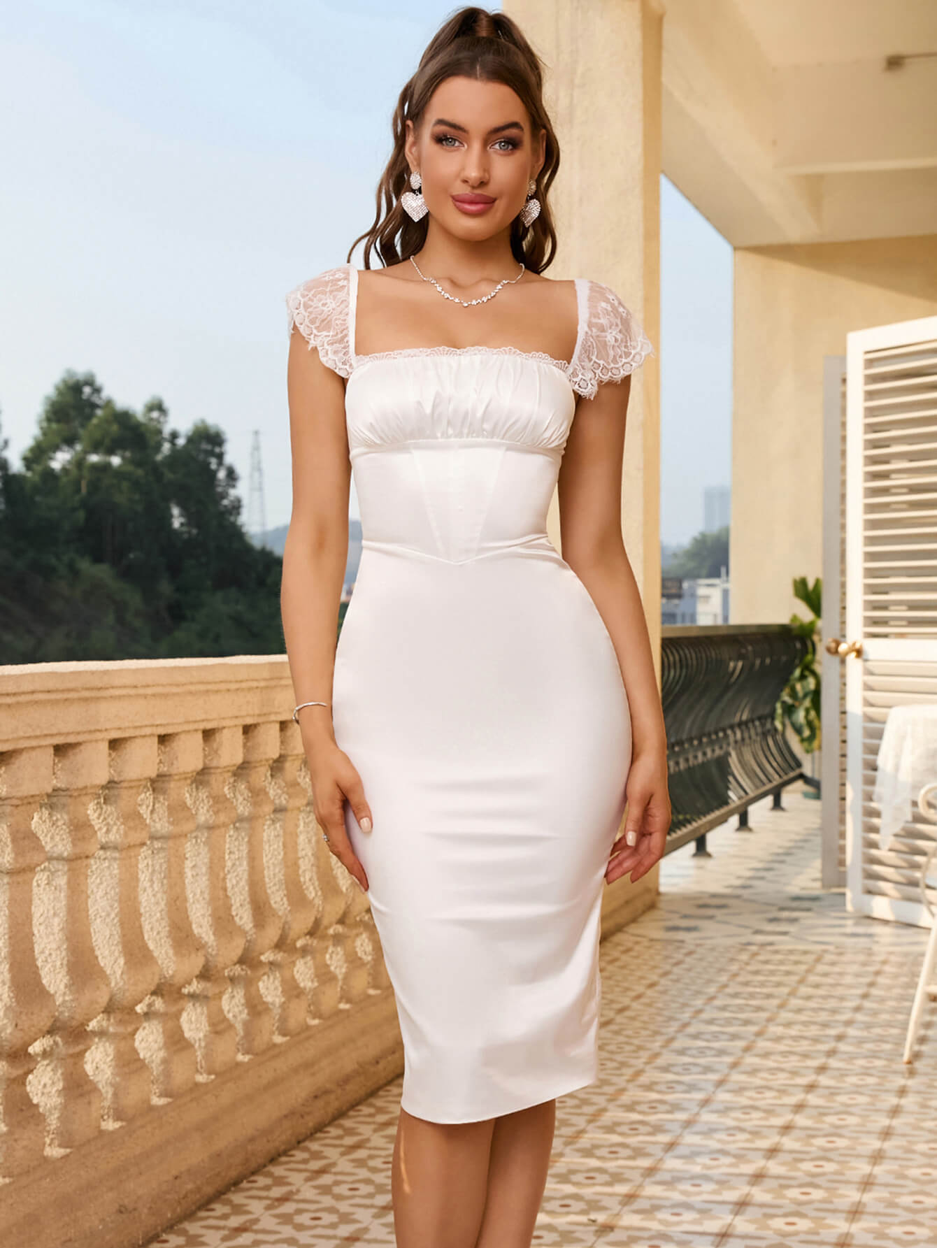 Lace Satin Bodycon Dress