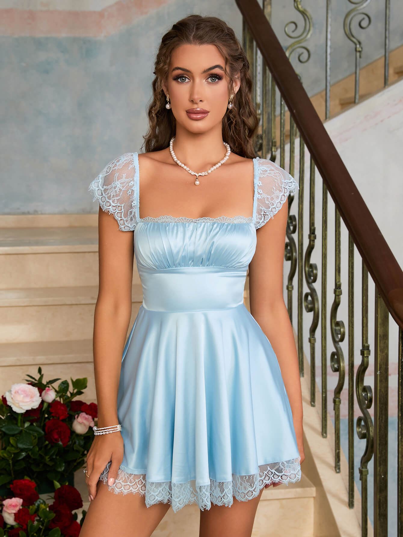 Lace Square Mini Dress