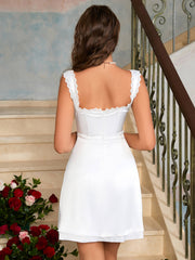 Lace Trim Bustier Satin Dress
