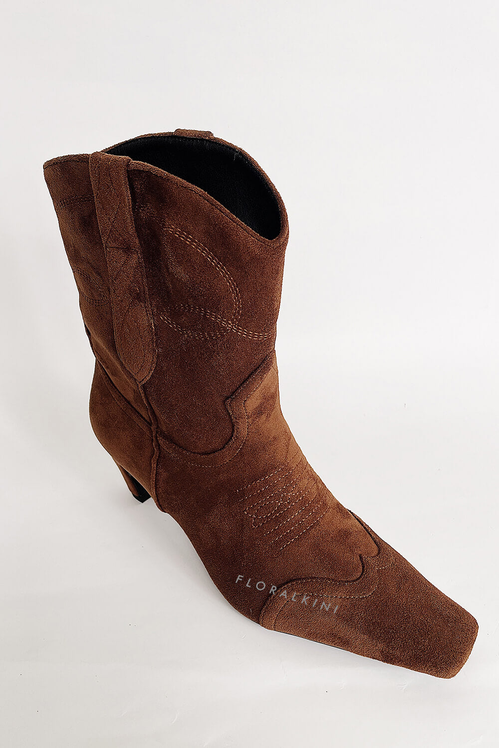 Faux Suede Swirling Embroidery Cowboy Ankle Boots