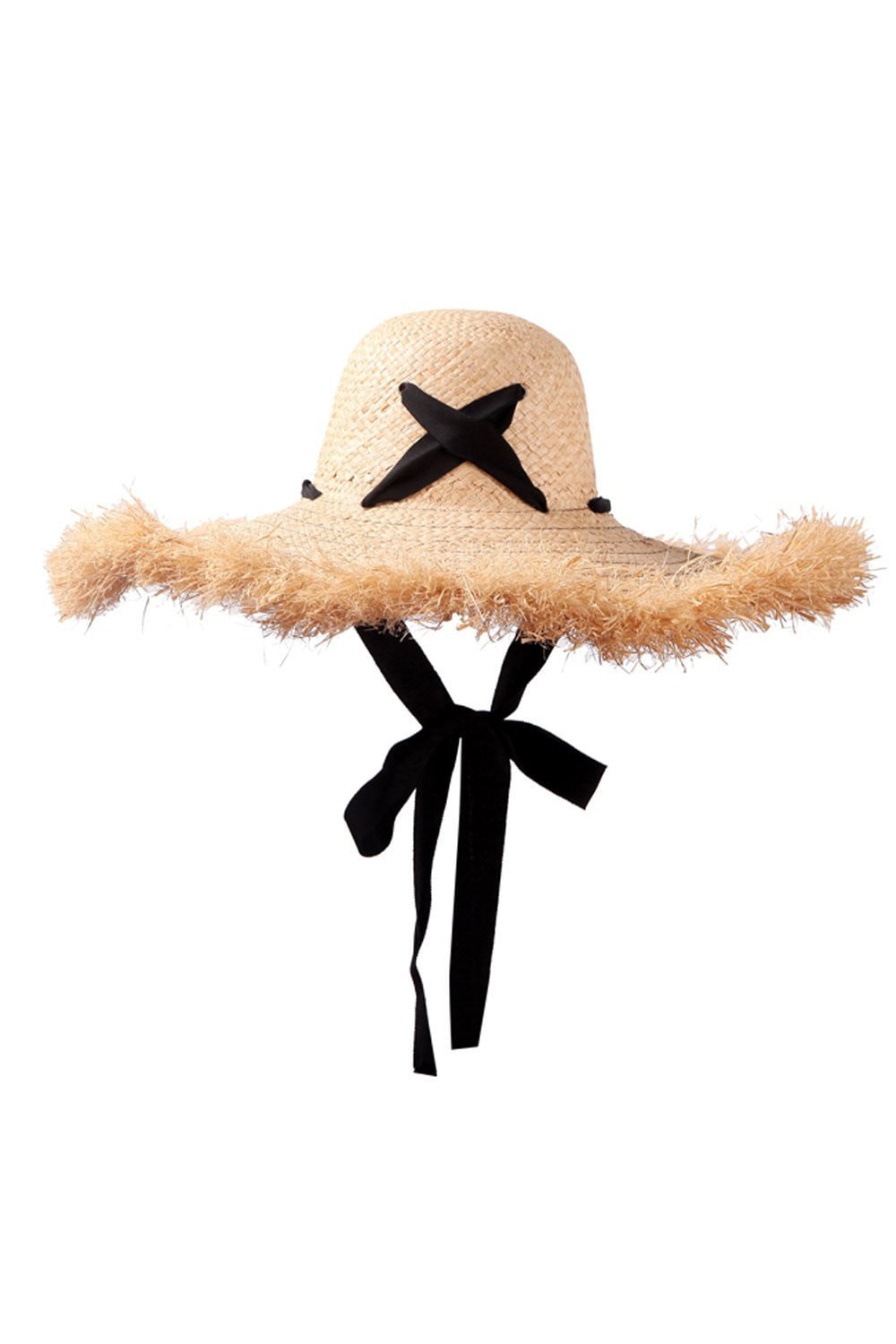 Raffia Straw Edging Hat With Chin Tie